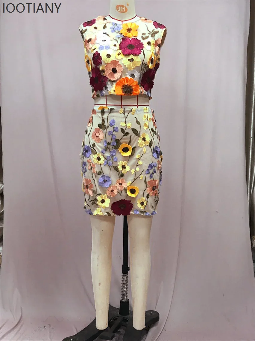 CosplayWomen تنورة قطعتين دعوى عالية الجودة التطريز الكروشيه أكمام مزاجه أنيقة الحلو البنطال القصير الورك تنورة دعوى