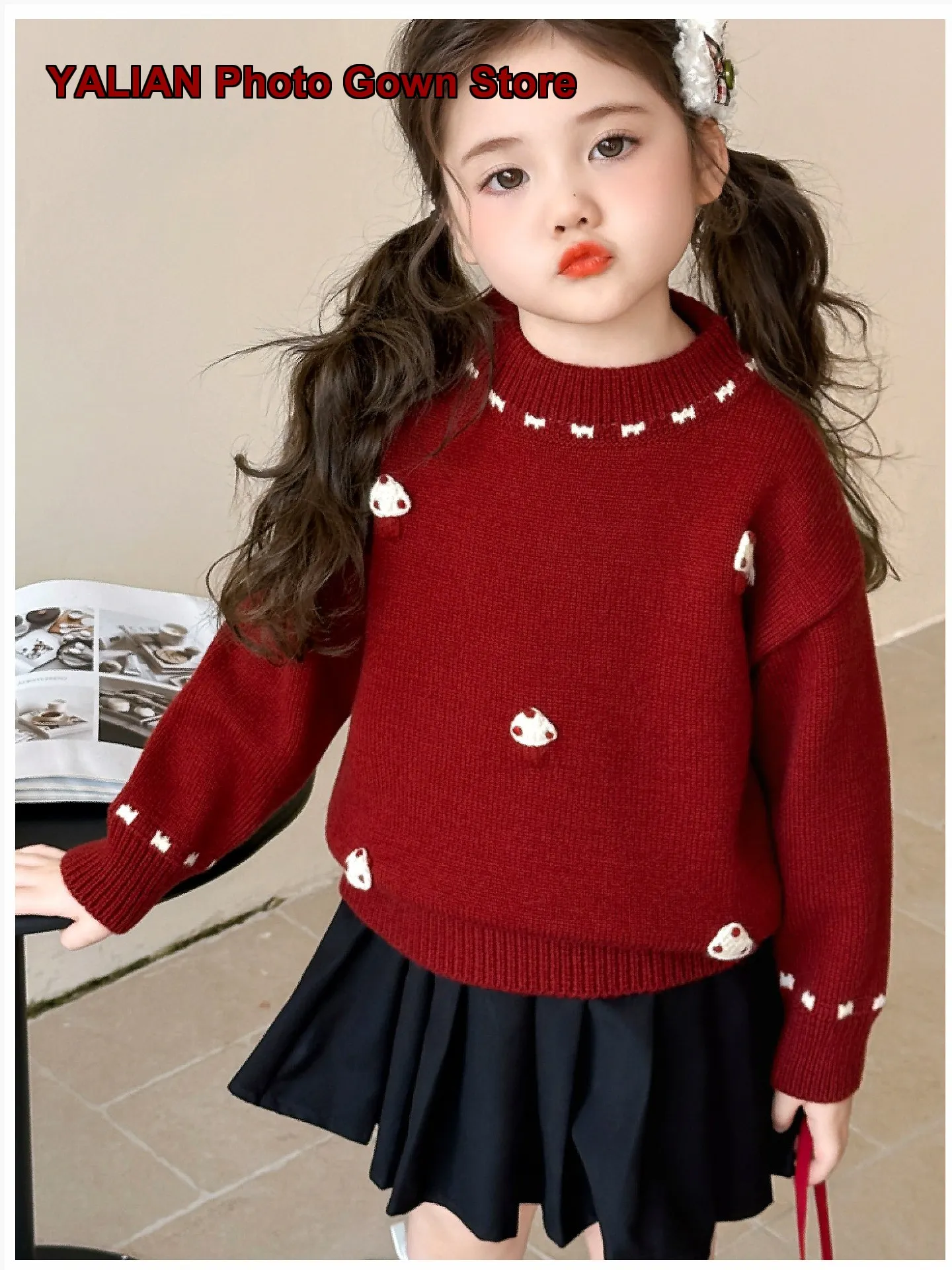 Girls Base Layer Top Kids Autumn Winter Knit Bottoms Solid Color Fleece Lined Thickened Warm