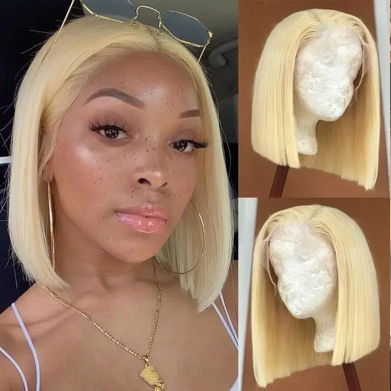 613 Blonde Bob Wig Lace Front Human Hair Wigs 13x4 Lace Frontal Wigs 14 Inch Brazilian Bone Straight Human Hair Wigs for Women