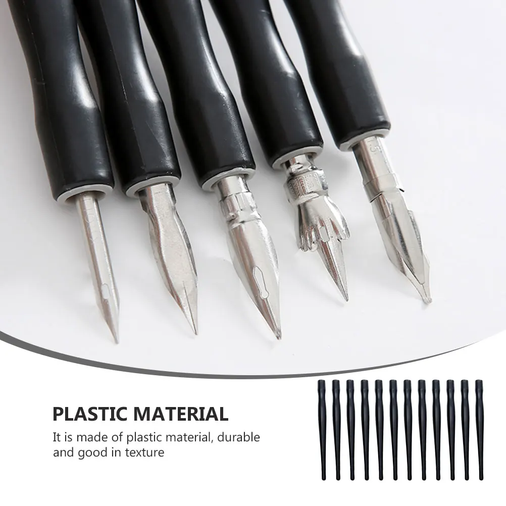 

12pcs Black Plastic Pen Holders Comic Handles Drawing Calligraphy Supplies Thin Lines Easy Installation