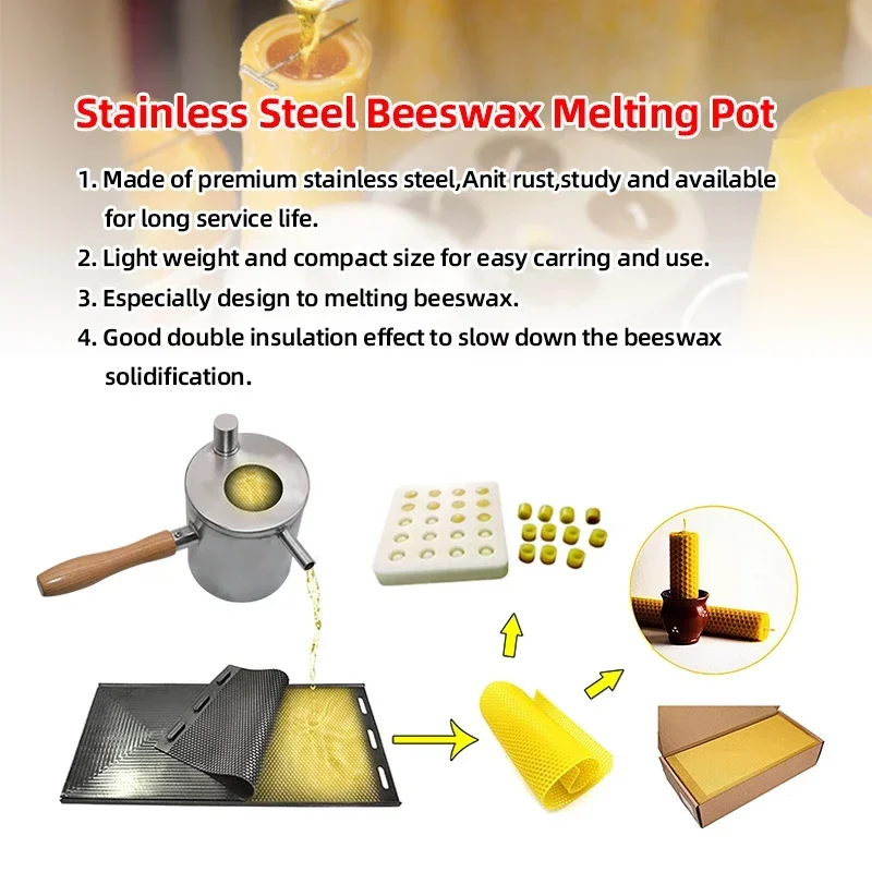 Portable Stainless Steel Beeswax Melting Pot Candle Making Beeswax Melter Pot Wax Kettle Honey Boiling Wax Pot Beekeeping Tools