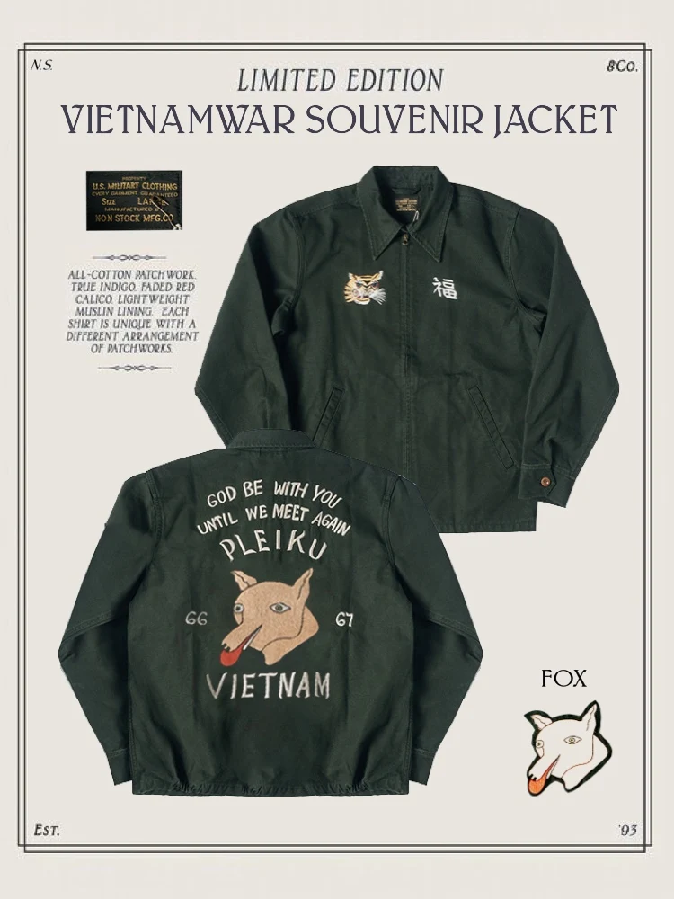 

NonSto Vietnam War Embroidery Jaet 2023 New Sle Youth Cotton Outerwear Long Sve Zipper Closure Japanese Sle Coat