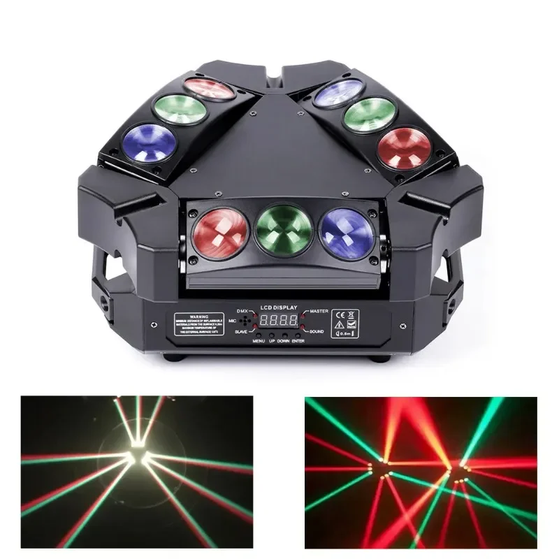 9pcs Beam Rotating Heads LED RGB Stage Effects Light DMX512 Disco Lights Party