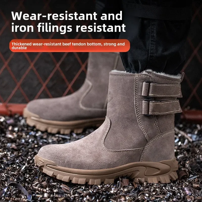 أحذية السلامة الشتوية المخملية الدافئة الرجال أحذية التأمين على العمل مكافحة تحطيم ومكافحة ثقب الشتاء التأمين على العمل الأحذية