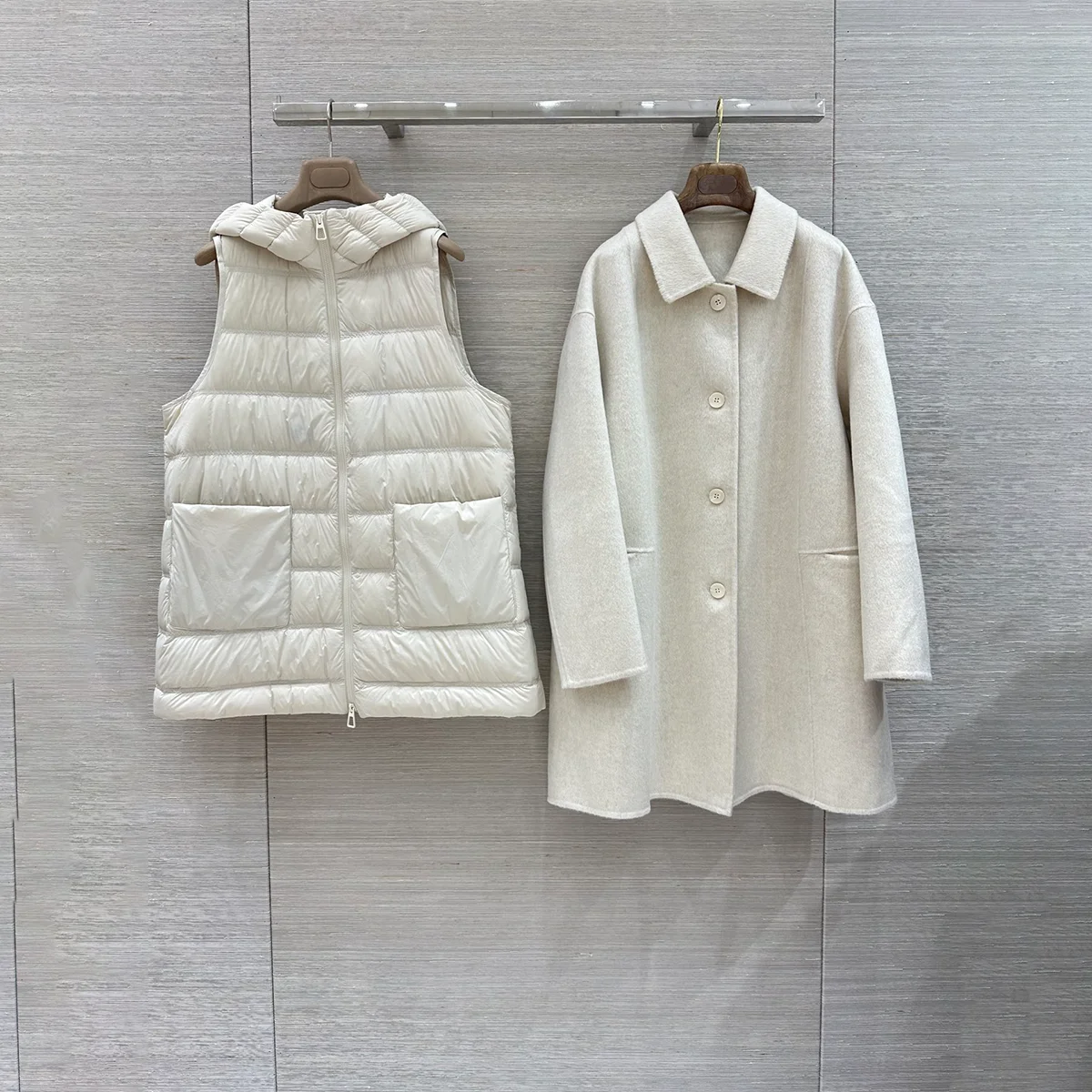2026 high-quality women's detachable down vest double-sided woolen coat two-piece set2610798