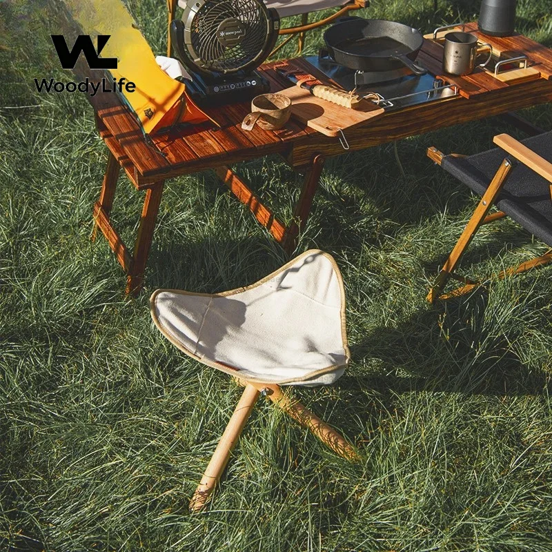 Small Outdoor Chair Ultralight Canvas Folding Stool Solid Wood 100kg Bearing Weight Portable Travel Picnic