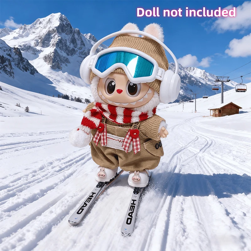 17 سنتيمتر لطيف أفخم دمية الملابس الشتاء نظارات التزلج مجموعة الزي اكسسوارات ل Labubu V3 V1 V2 هدية الكريسماس