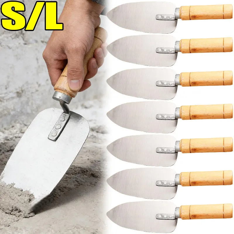 

Штукатурная кельма DIY (размеры S/L) из марганцевой стали с деревянной ручкой, круглым наконечником, эргономичная, с заклепками, для кладки кирпича и ремонта стен, ручной инструмент