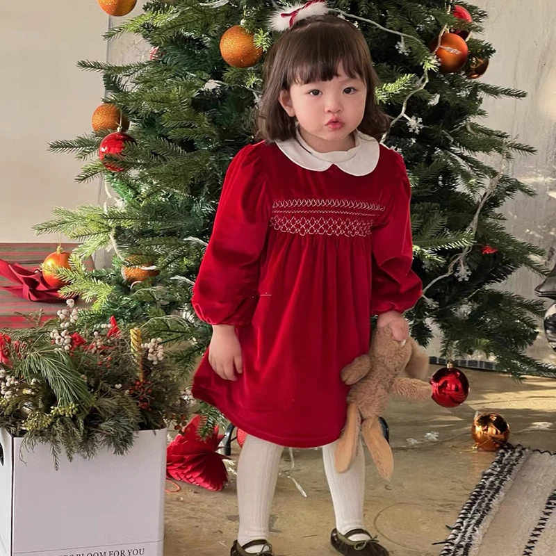 open lace back dress Kids Rust Velvet Ruffle Fancy Winter Christmas Holiday Dress  The White  Cottage on Main