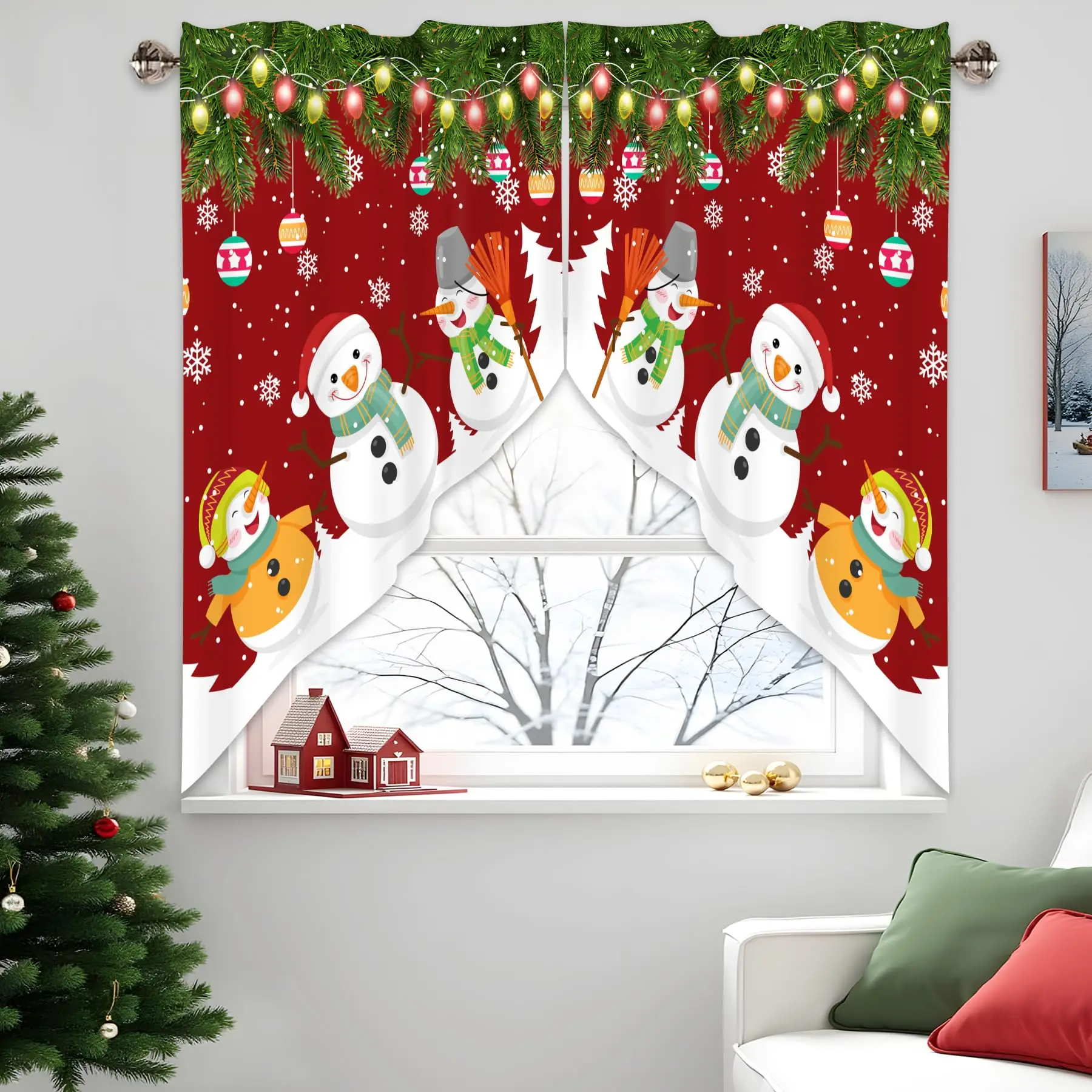 Christmas Swag Valances for Windows 1 Pair, Swag Curtains for Kitchen Bathroom Bedroom Windows Treatment Topper