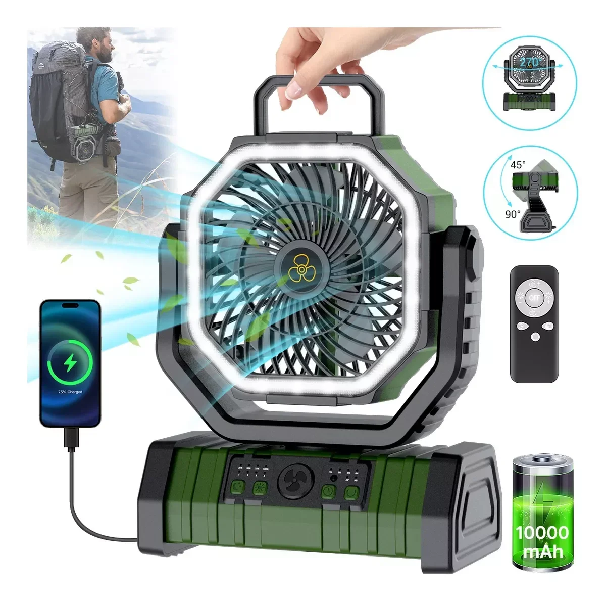 for HOULI summer fans portable rechargeable standing outdoor camping usb desk fan with battery led 10000mah