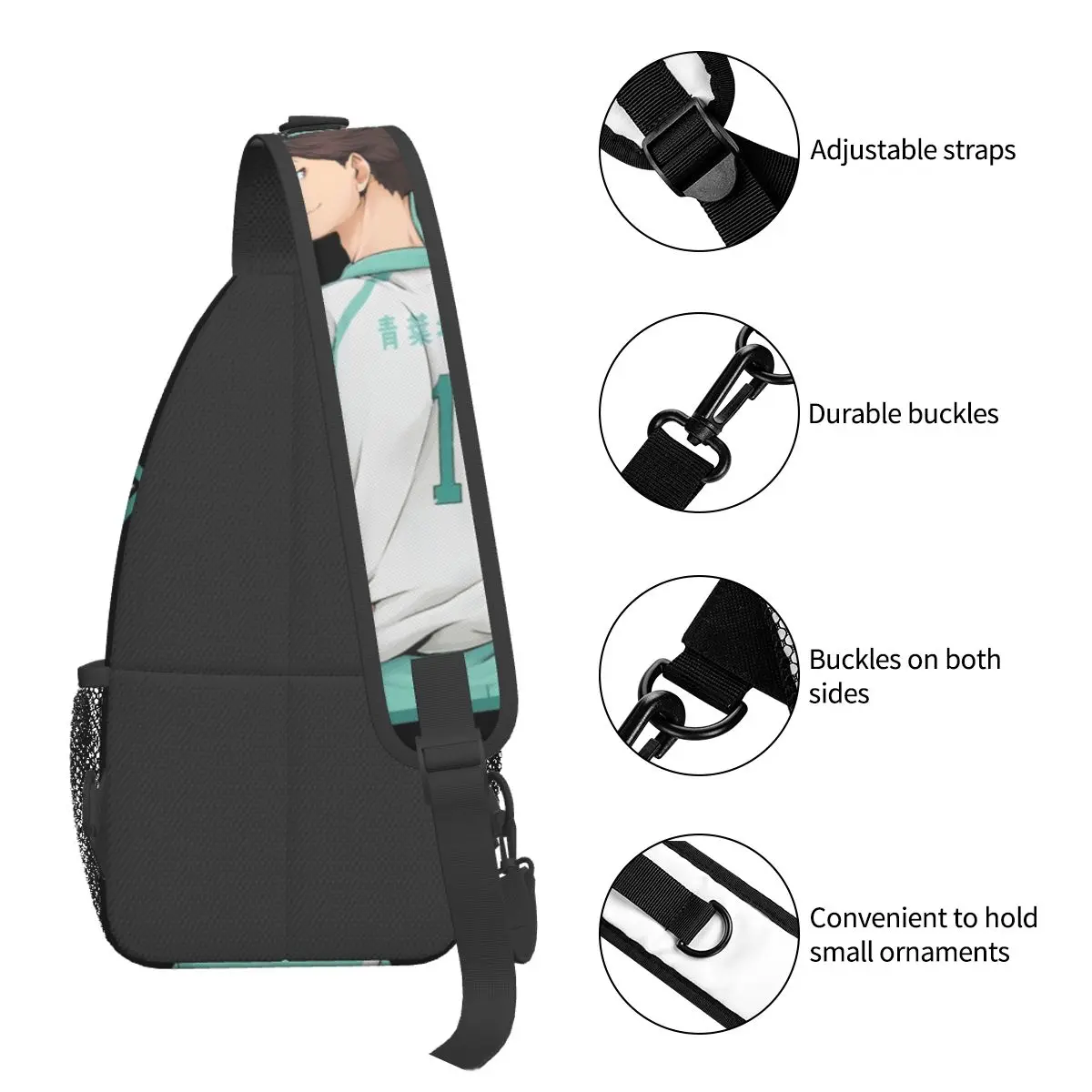 Haikyuu-mochila cruzada Toru Oikawa, bolso de pecho a la moda, mochila de hombro de Anime japonés, mochila de día para senderismo, viaje y ciclismo