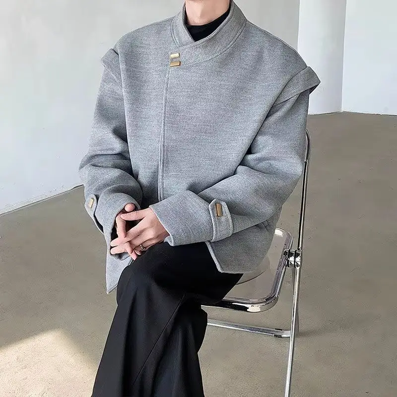 

New Chinese style high-end style thickened woolen stand collar jacket for men's national style niche wool jacket