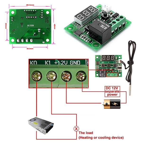 W1209 DC 12V Heat Cool Temp Thermostat Temperature Control Switch Temperature Controller Thermometer Thermo Controller