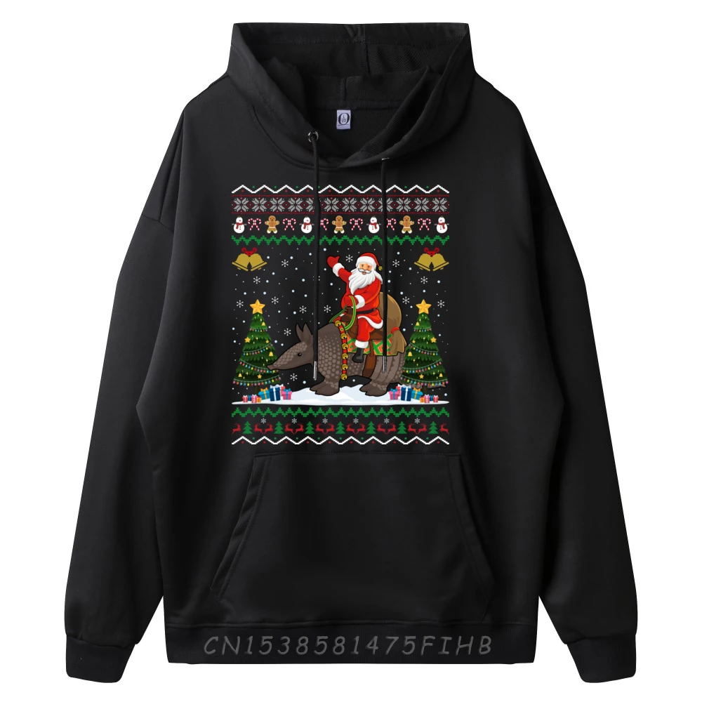 Armadillo Ugly Xmas Santa Riding Armadillo Christmas Grahpic Pullover Oversized Hoodies Casual