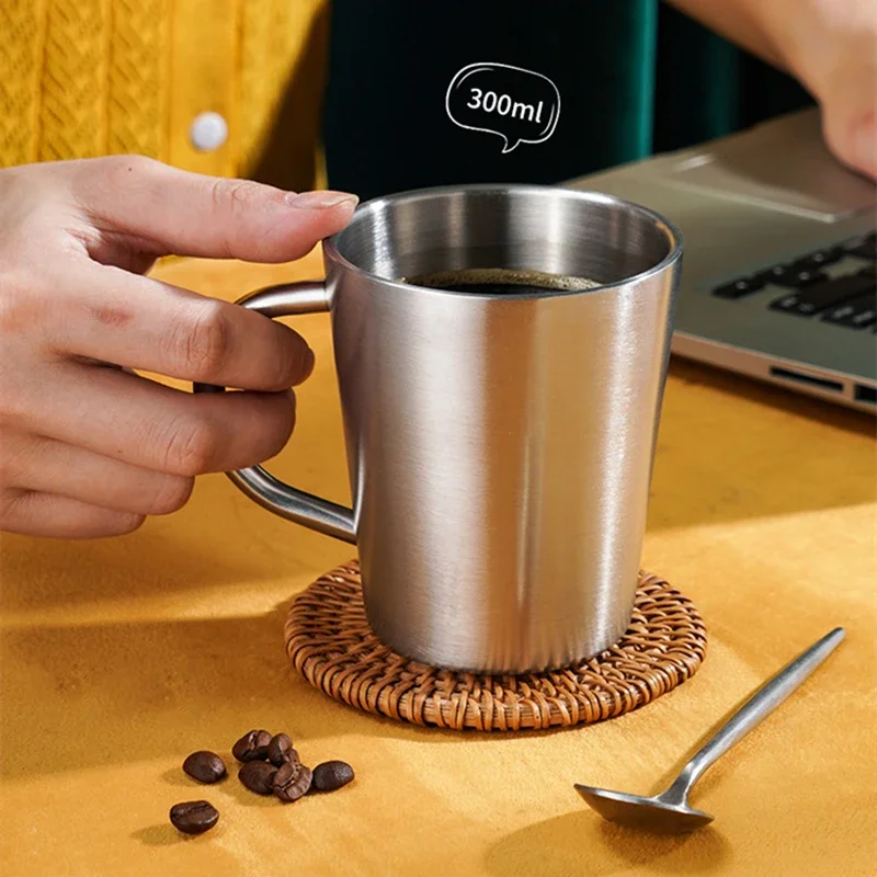 300ml Mug 304 Stainless Steel Double Layer Mug Coffee Cup Creative Water Cup Insulated Beer Cup Stainless Steel Drinkware