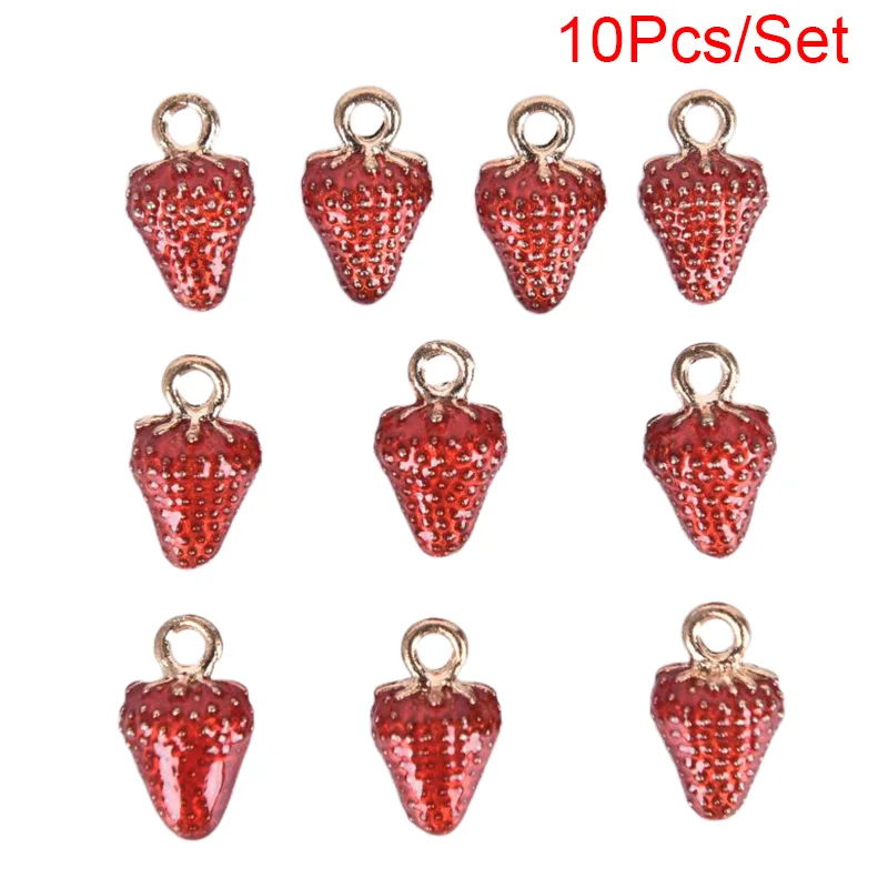 10Pcs/Set Enamel Alloy Strawberry Charms Pendant Jewelry DIY Making Craft Gift