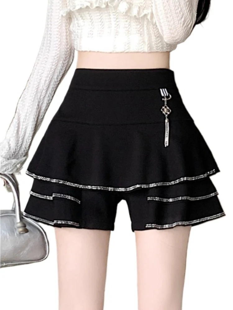 Nail Diamond Cake Spódnica AShorts Kobiety Lato Nowa Koreańska Moda Wysoka Talia Spodnie A-Line Eleganckie Dojazdy Slim Culottes Kobieta