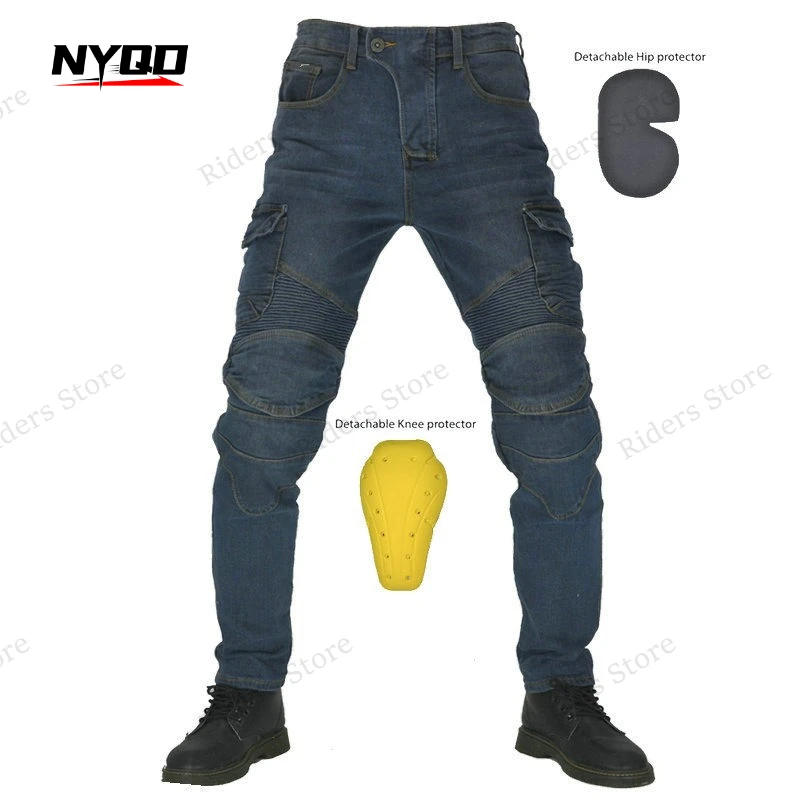 Men's Summer Motorcycle Stretch Denim Pants Army Green Protective Racing Riding Gear