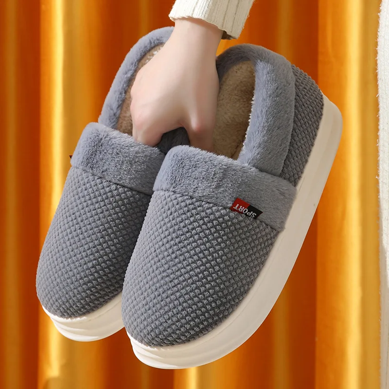 

Fashion Men Winter House Slippers Warm Plush Man Platform Indoor Cotton Slippers Male Furry Flip Flops 2023 New Causal Fur Slide