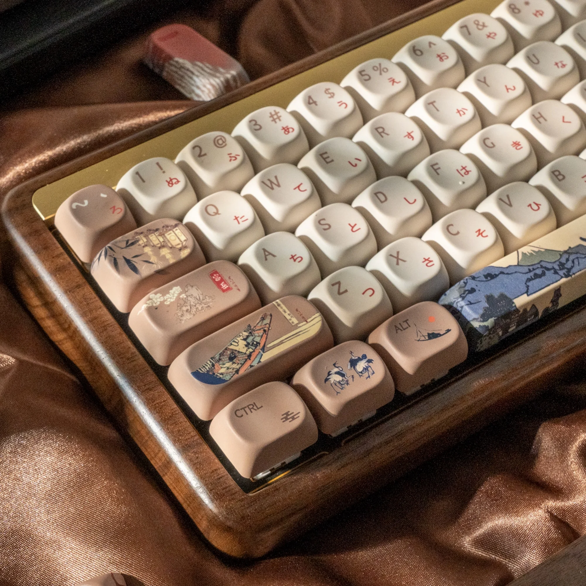 XVX  Oil Painting Style Brown Round Keycaps MOA Profile PBT Keycap for Cherry MX Mechanical Keyboard 140 Keys