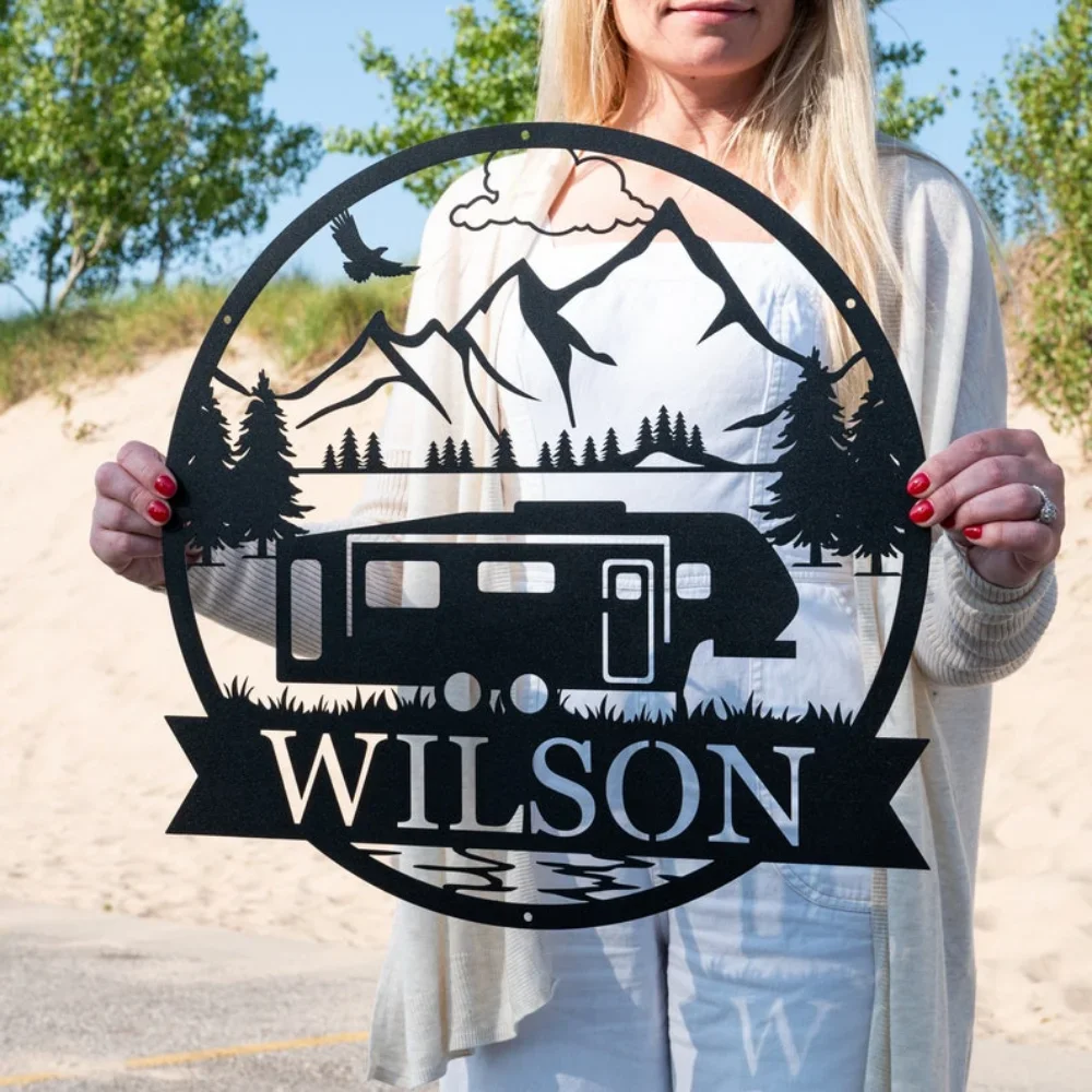 Metal Fifth Wheel Camper Sign, Customized for Camping. A Unique Outdoor Decoration. Perfect for Family Camp in Mountains