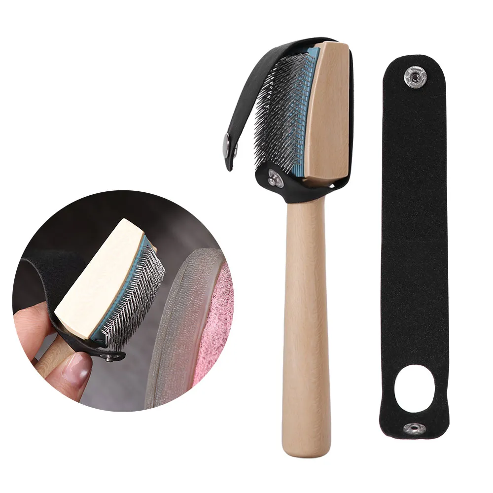 Wooden Suede Sole Wire Shoe Brush With Protector Cover Stainless Steel Brush Head Dance Shoes Cleaning Brush High Quality