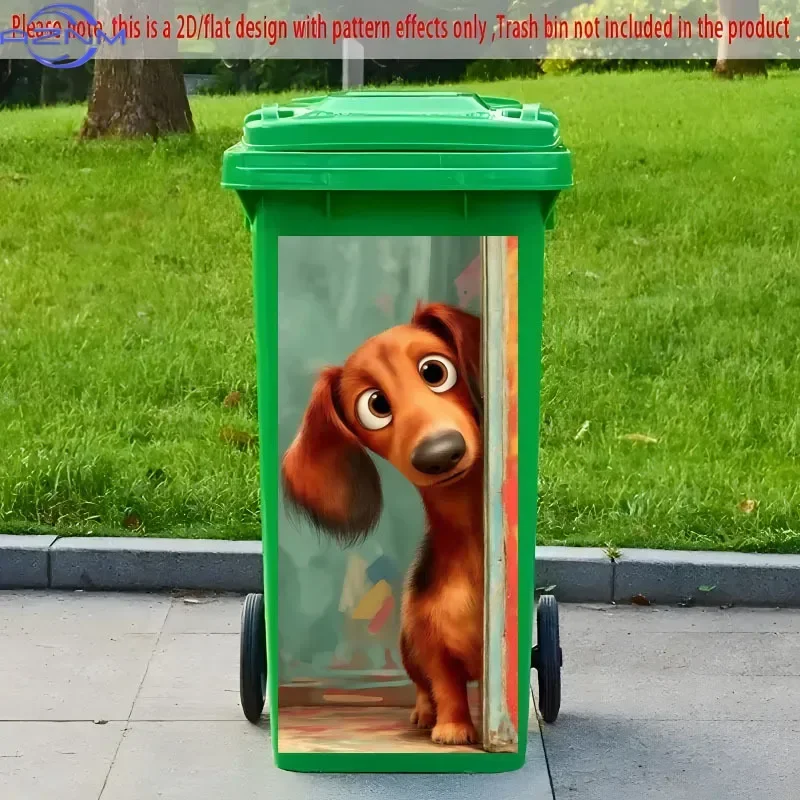1Pc Cute Dachshund Trash Can Sticker xcm 2D Flat Printed Simulated Peeking Puppy Decor Decal