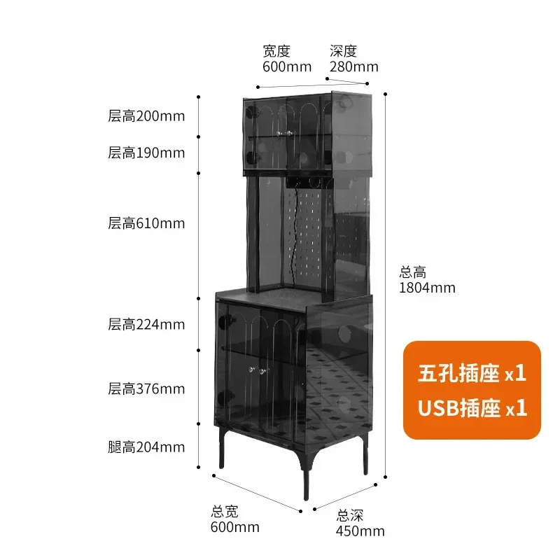 Grey square integrated wall large dining side cabinet acrylic light luxury medium and ancient style storage tea cabinet