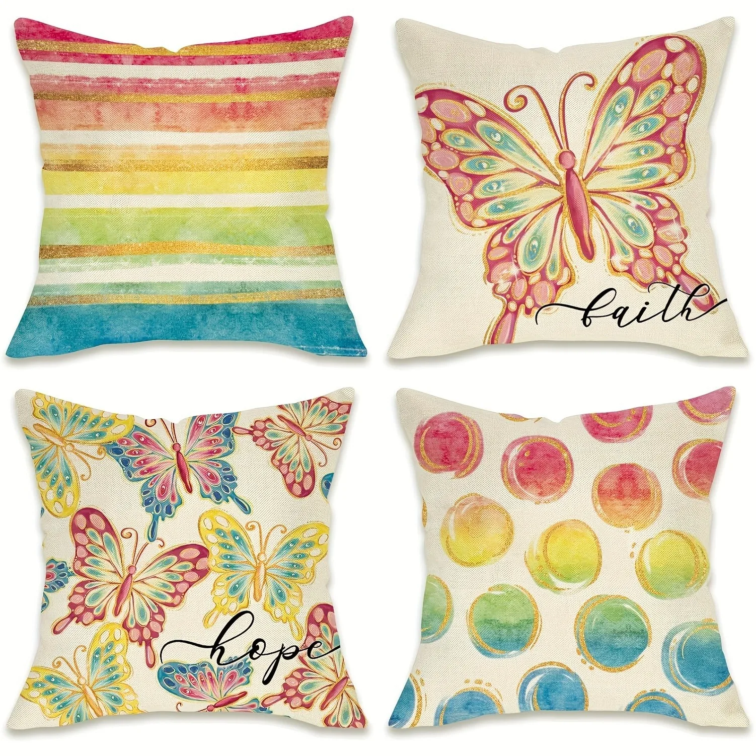 

Rainbow Butterfly Inspirational PillowcaseBedroom Living Room Sofa Home Decor Polyester Cushion Cover with Zipper