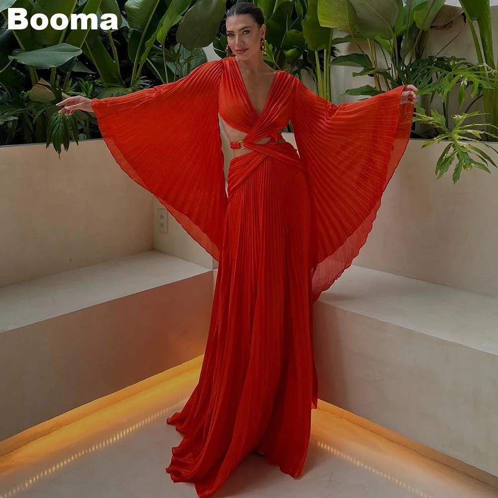 Booma-Robes de soirée plissées à col en V pour femmes, robes trapèze pour occasions spéciales, longue fête sexy, orange foncé, Rh, quoi que ce soit