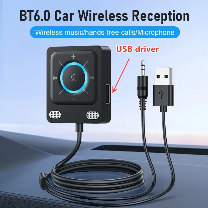 

AUX Car Adapter Bluetooth 6.0 Stronger Dual Mics & Noise Cancellation Bluetooth Receiver For Car Music/Hands-Free Calls