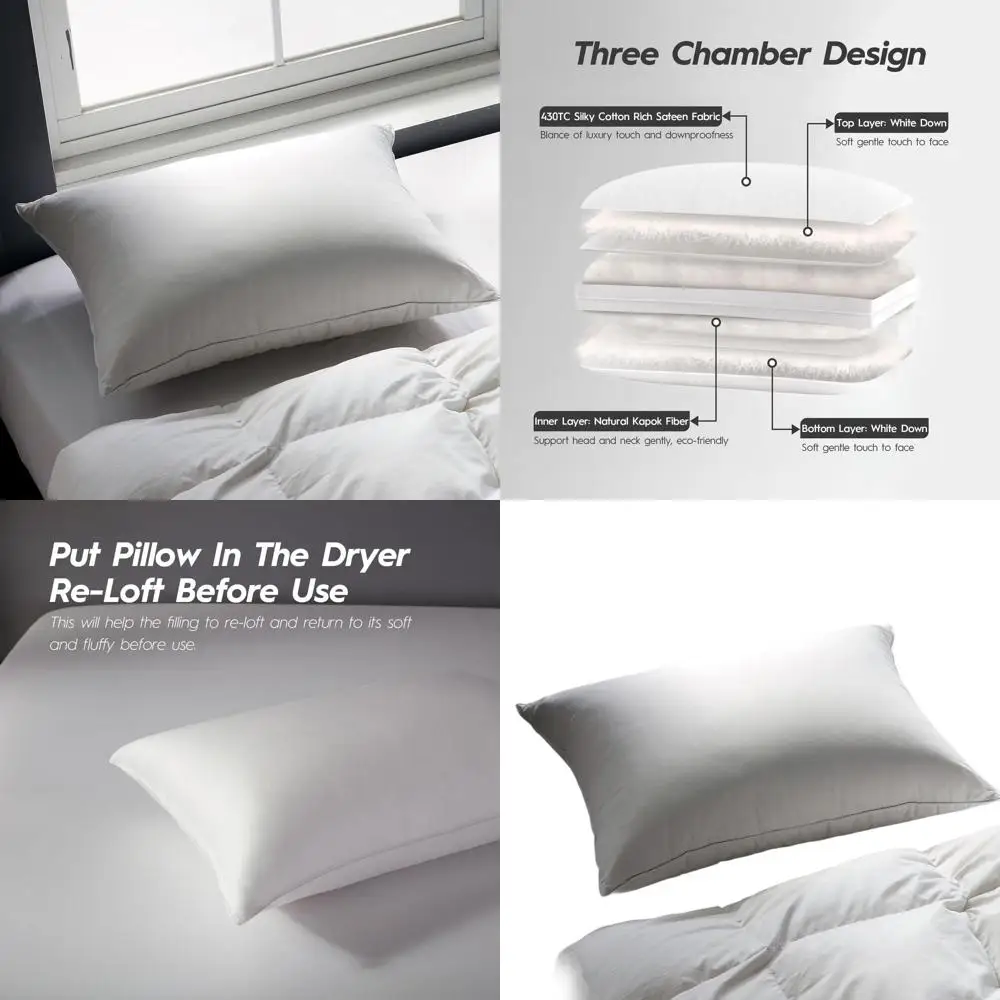 

Роскошная подушка из 100% хлопка с 3-слойной поддержкой для сна на боку и на спине, 20x30 дюймов