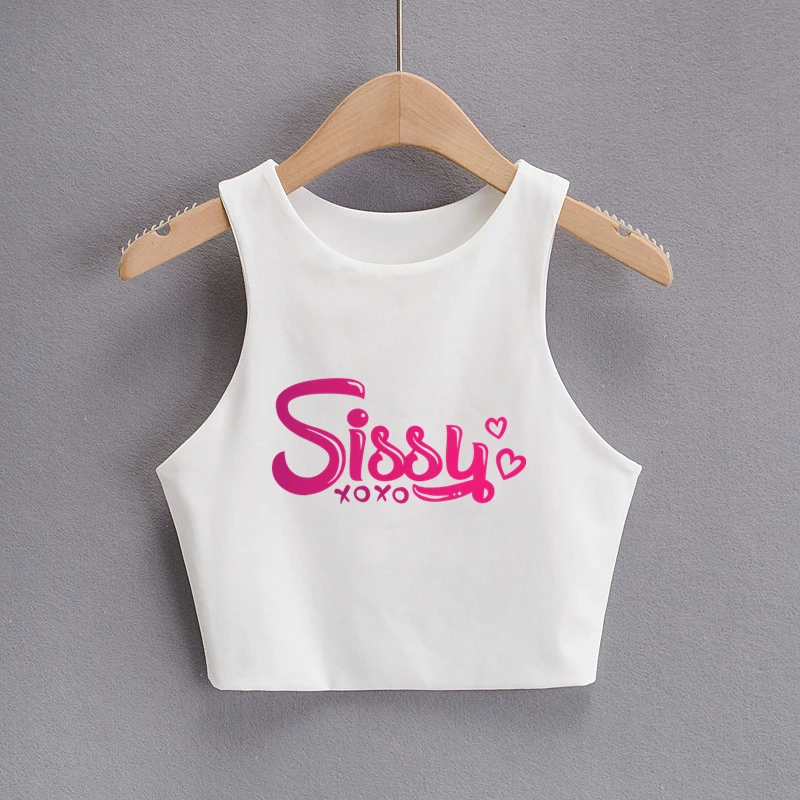 SISSY XO XO Cute Heart Print Summer Fashion Women Sexy Slim Tops O-neck Sleeveless Double Nylon Ladies Good Quality Tank Top