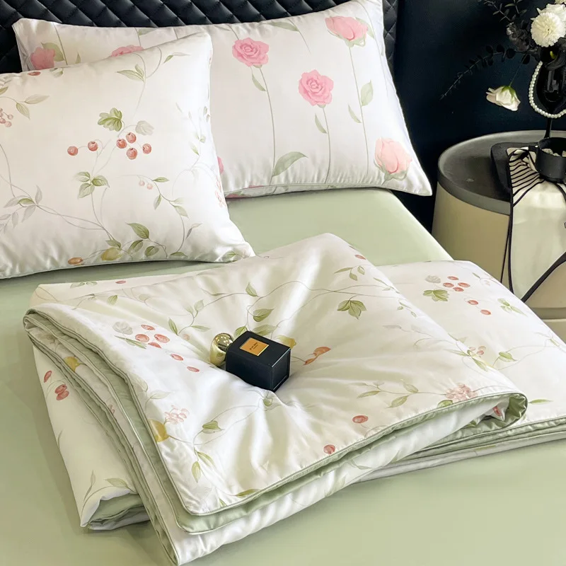 

Cool silkworm pupa protein summer quilt four-piece set summer silky naked sleeping quilt cover bed sheet air conditioning