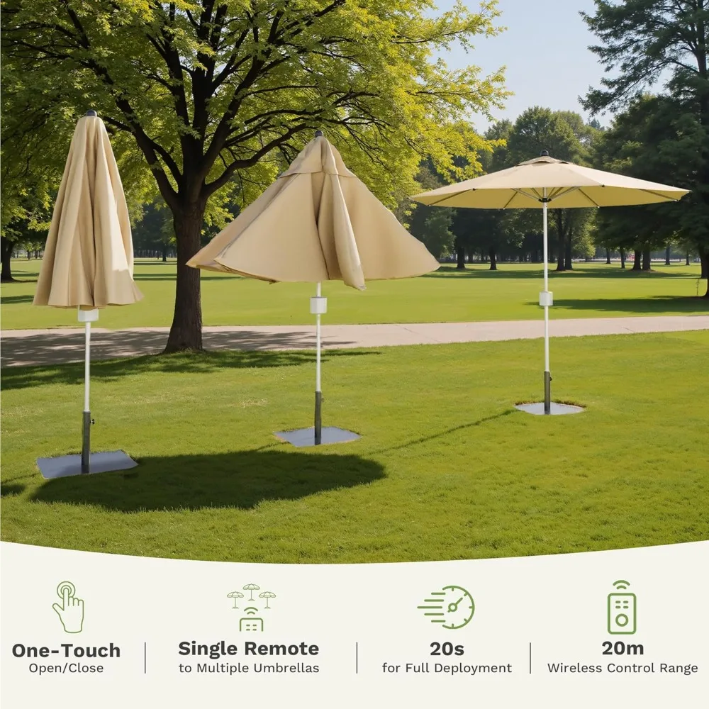 

9 FT Motorized Patio Umbrella, Remote Outdoor Umbrella with Heavy Duty Aluminum Frame, Removable Power Bank