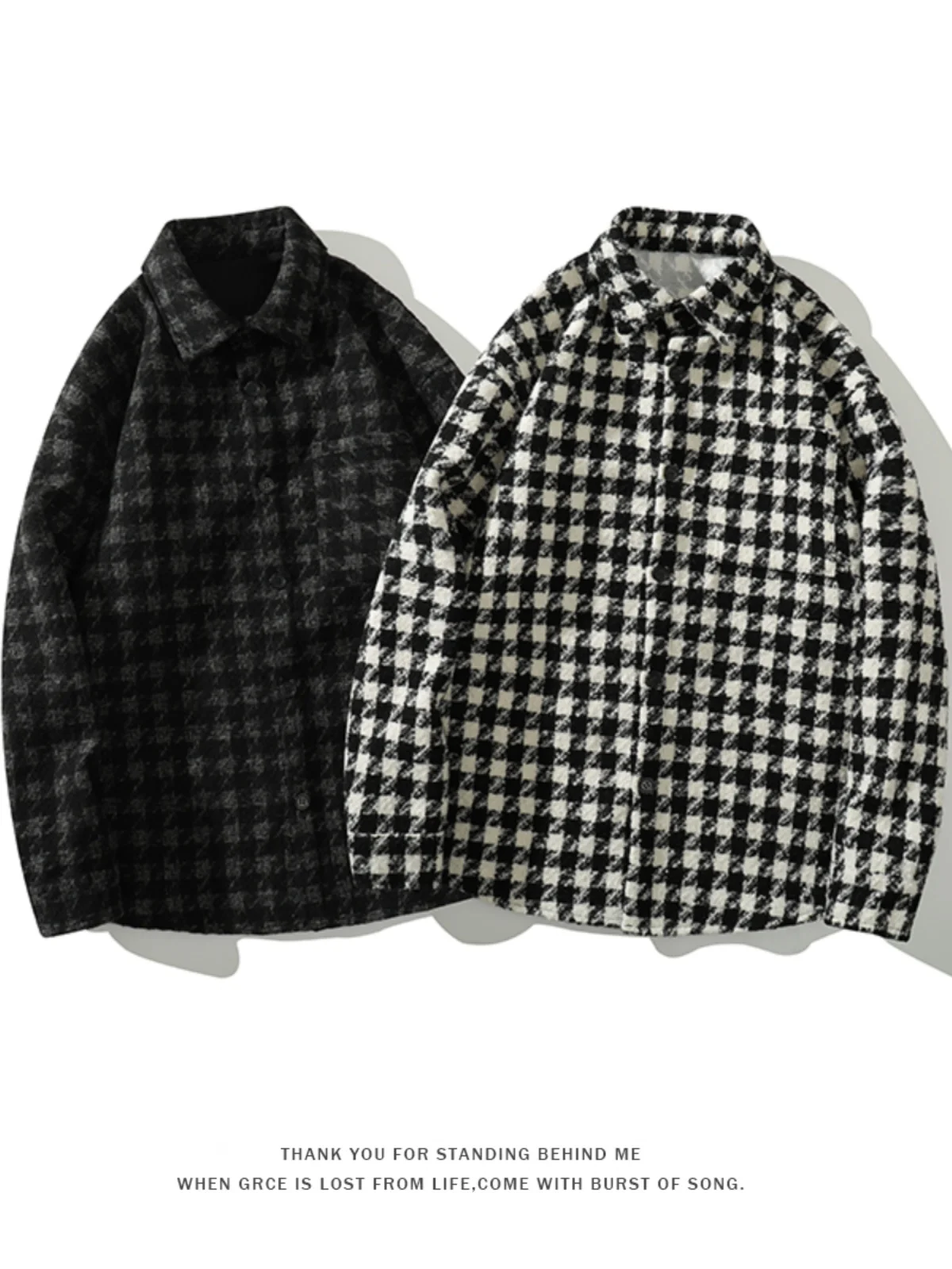 

Retro American Couple Outerwear Spring Autumn Plaid Loose Casual Small Fraance Sle Jaet Youth ular Breathable Long S...