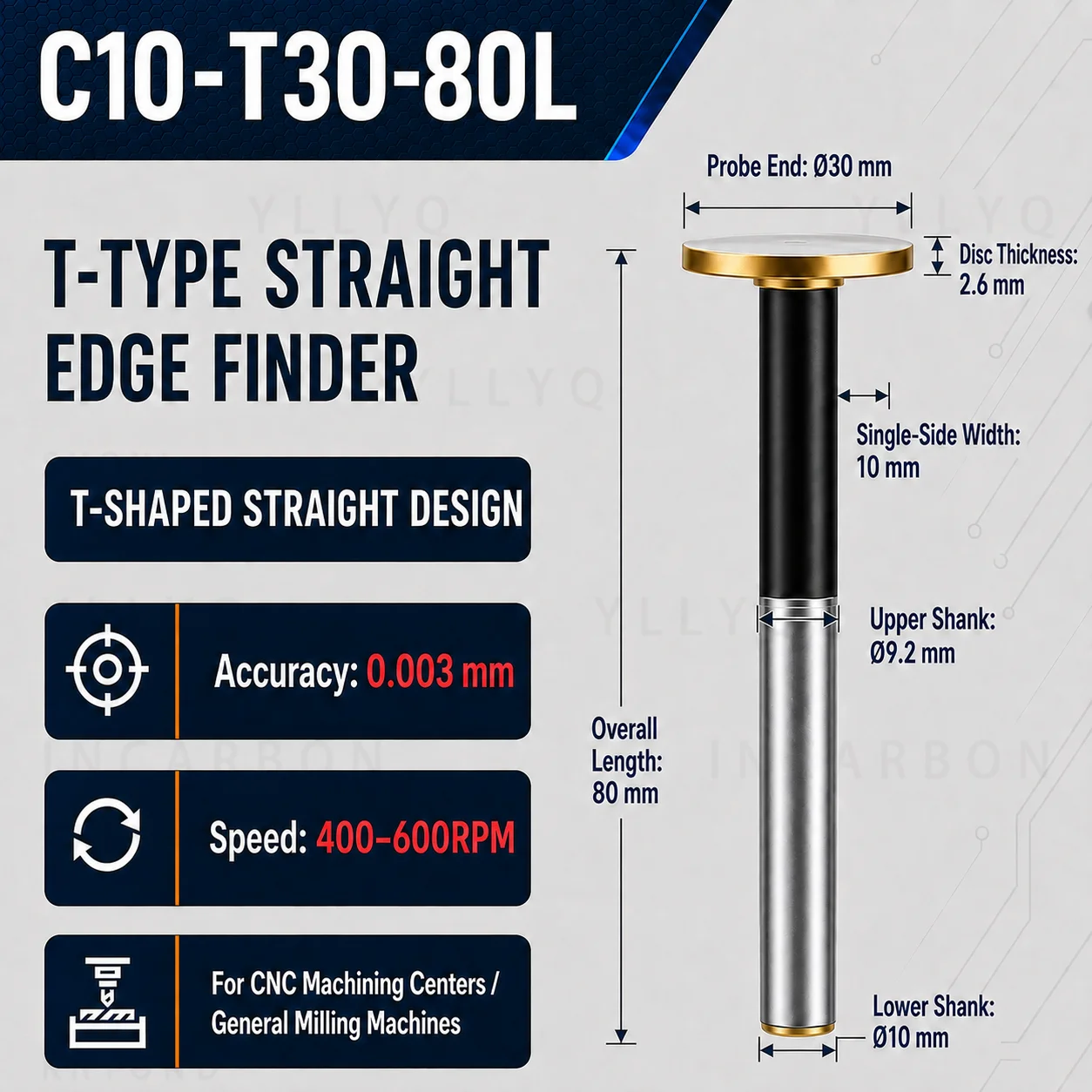 C10-T30-80L/100L/120L/150L/200L T-Type Ceramic Non-Magnetic Edge Finder Straight Centering Tool for CNC Milling Machine