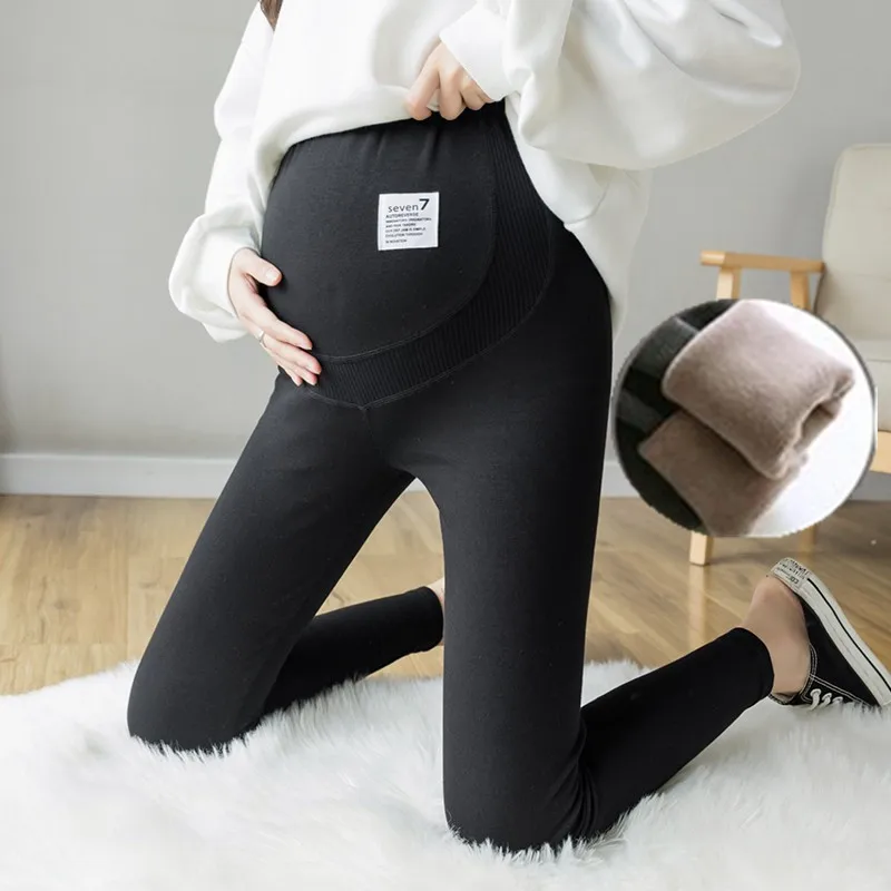 Winter Dense Thick Warm Plus Velvet Cotton Maternity Legging Thermal Fleece Belly Pants Clothes for Pregnant Women Pregnancy