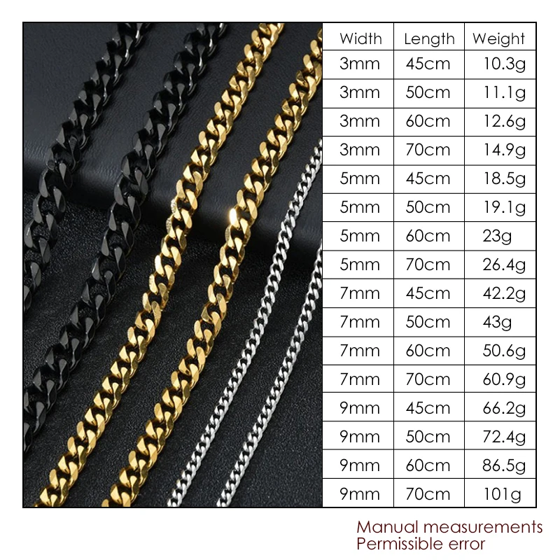 Width 3/5/7MM Cuban Stainless Steel Link Chains Necklace for Women Punk Gold Color Stacking Choker Chain on Neck Hip Hop Jewelry