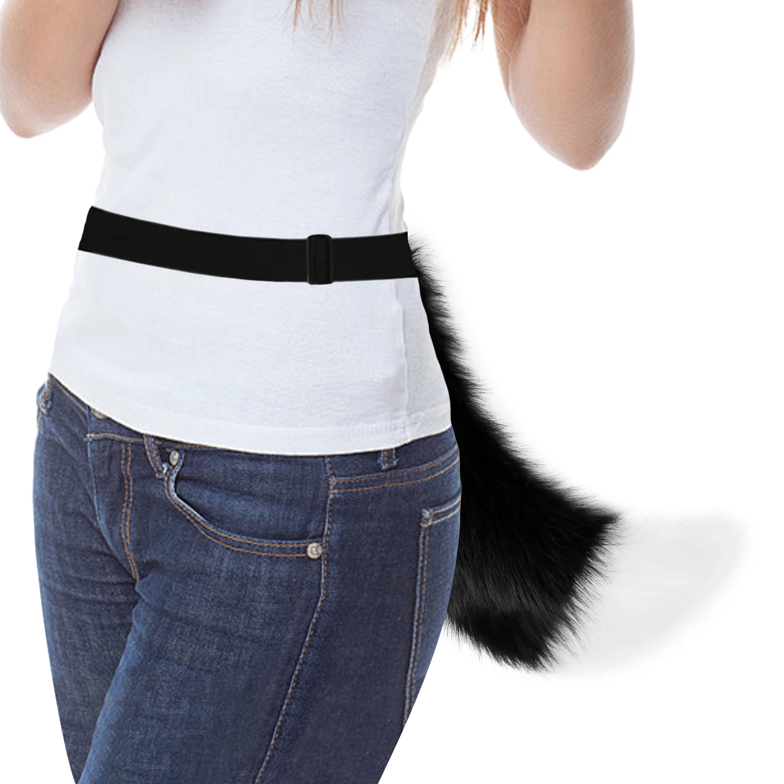 Kunstpelz Wolf Fuchsschwanz mit verstellbarem elastischem Gürtel Halloween Cosplay Kostümzubehör – Detail 6