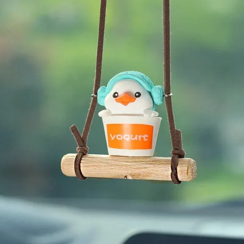 Cartoon Cute Swinging Duck Pendant Car Rearview Mirror Ornaments Animated Auto Interior Decor Birthday Couple Car Accessories