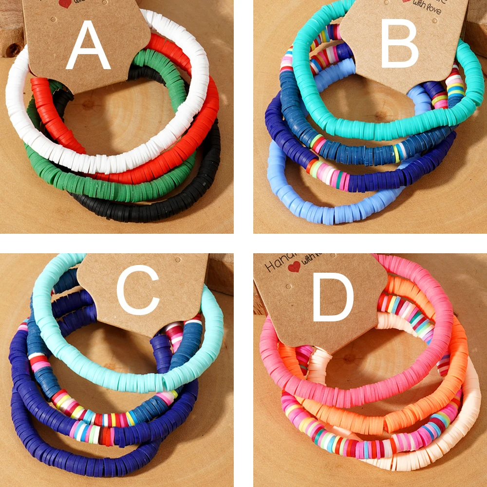 4pcs/Set New Arrival 2024 Hot Sell Colorful Heishi Random Handmade Beaded Women Bracelet Set Boho Jewelry Mixcolor Clay Bracelet