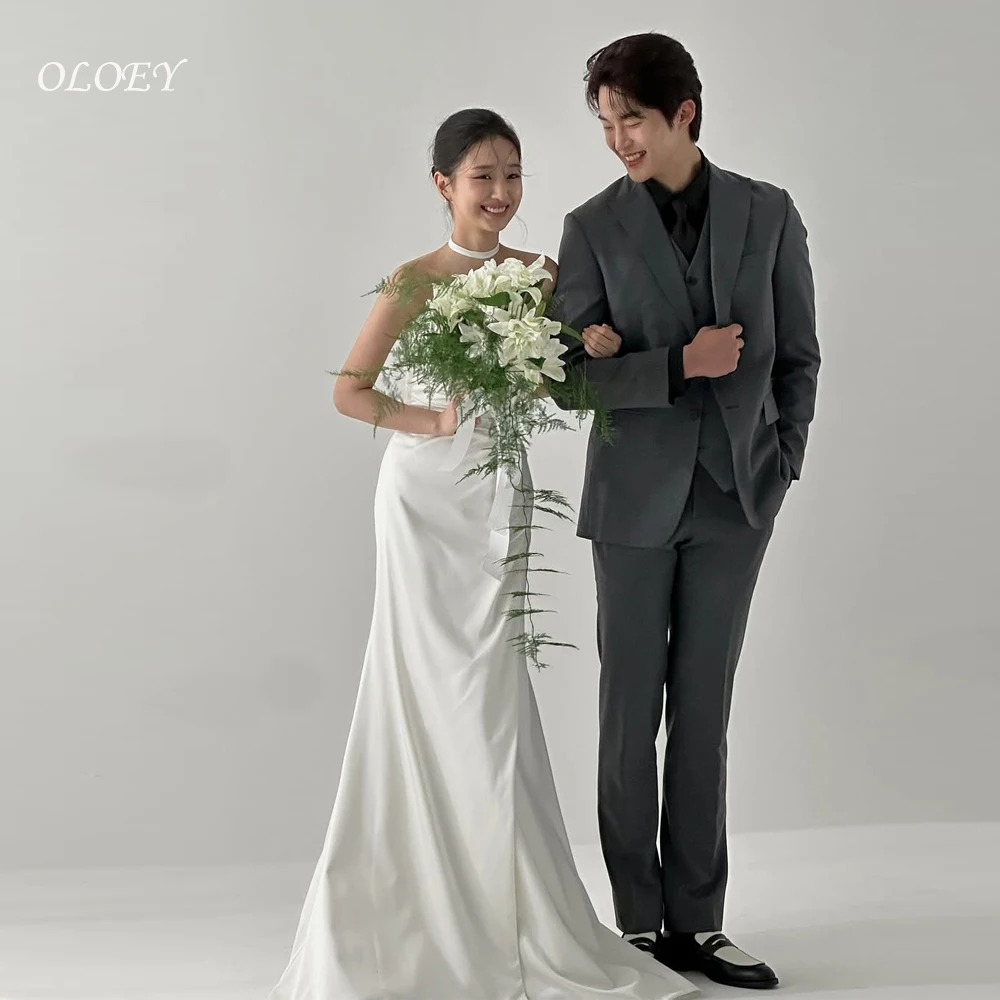 OLOEY Eenvoudige trouwjurken Elegante strapless bruidsjurk Vloerlengte Korea Fotoshootjurken Op maat gemaakte ienia Ajo