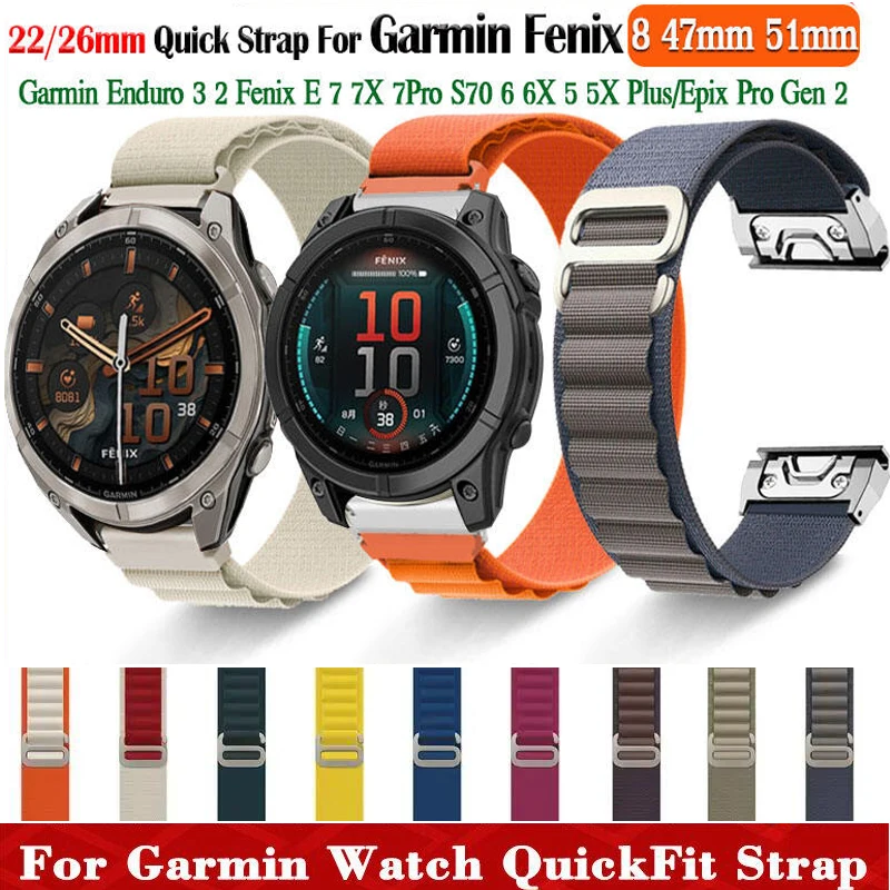 22mm 26mm Quickfit Armband für Garmin Fenix 8 51mm 47mm Alpine Loop für Garmin Fenix E 7 7X 7Pro 6 6X 5 5X Plus Quatix 5 6 7 Brace