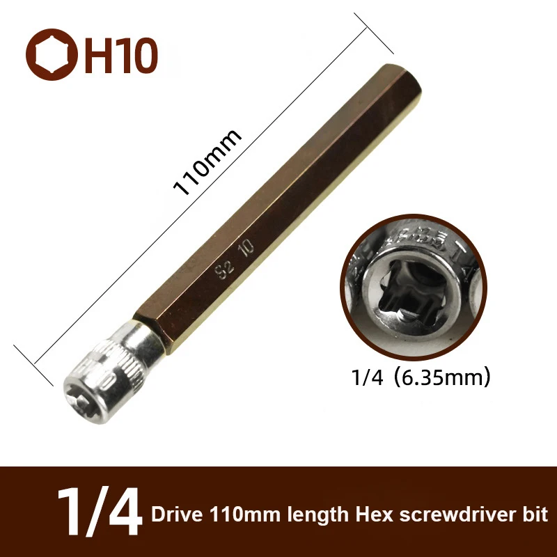 Imagem -06 - Hex Cabeça Chave de Fenda Bit Wrench Adaptador de Soquete Square 110 mm Ferramentas Manuais Hexagonais Hexágono h2 h3 h4 h5 h6 h7 h8 H10 Pcs por Conjunto