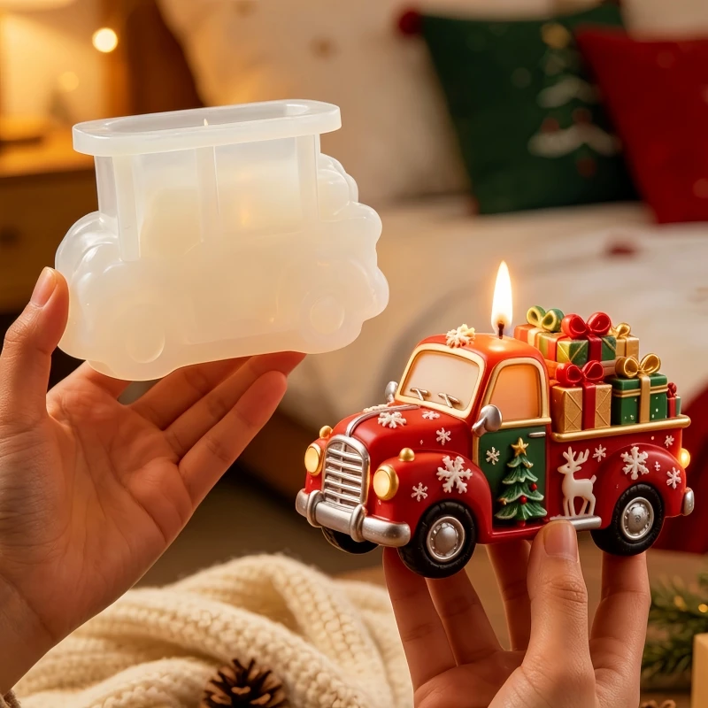 Farm small truck shaped candle silicone mold Christmas tree snowflake car train shaped resin gypsum mold Christmas decor