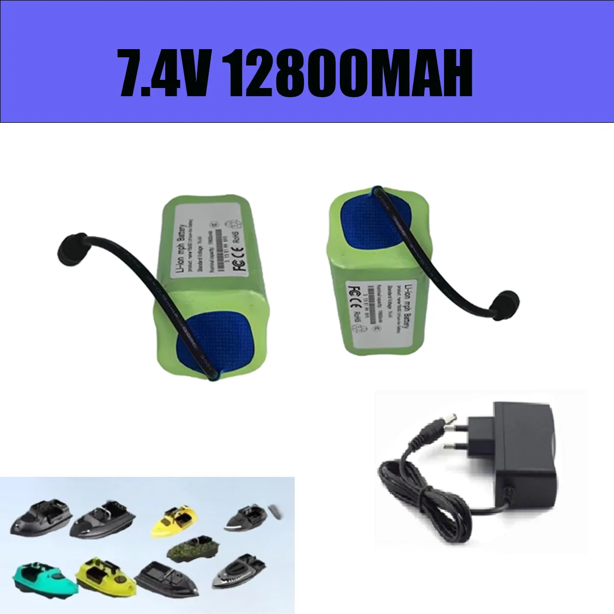 

12800mAh7.4V Battery with 8.4V Charger For T188 2011-5 V007 T888 C18 H18 Remote Control RC Fishing Bait Boat Spare Battery Parts