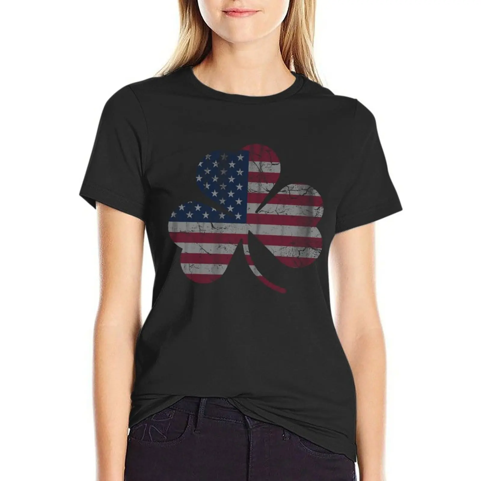 Irish American Flag Shamrock T-Shirt female vintage clothes tops Women