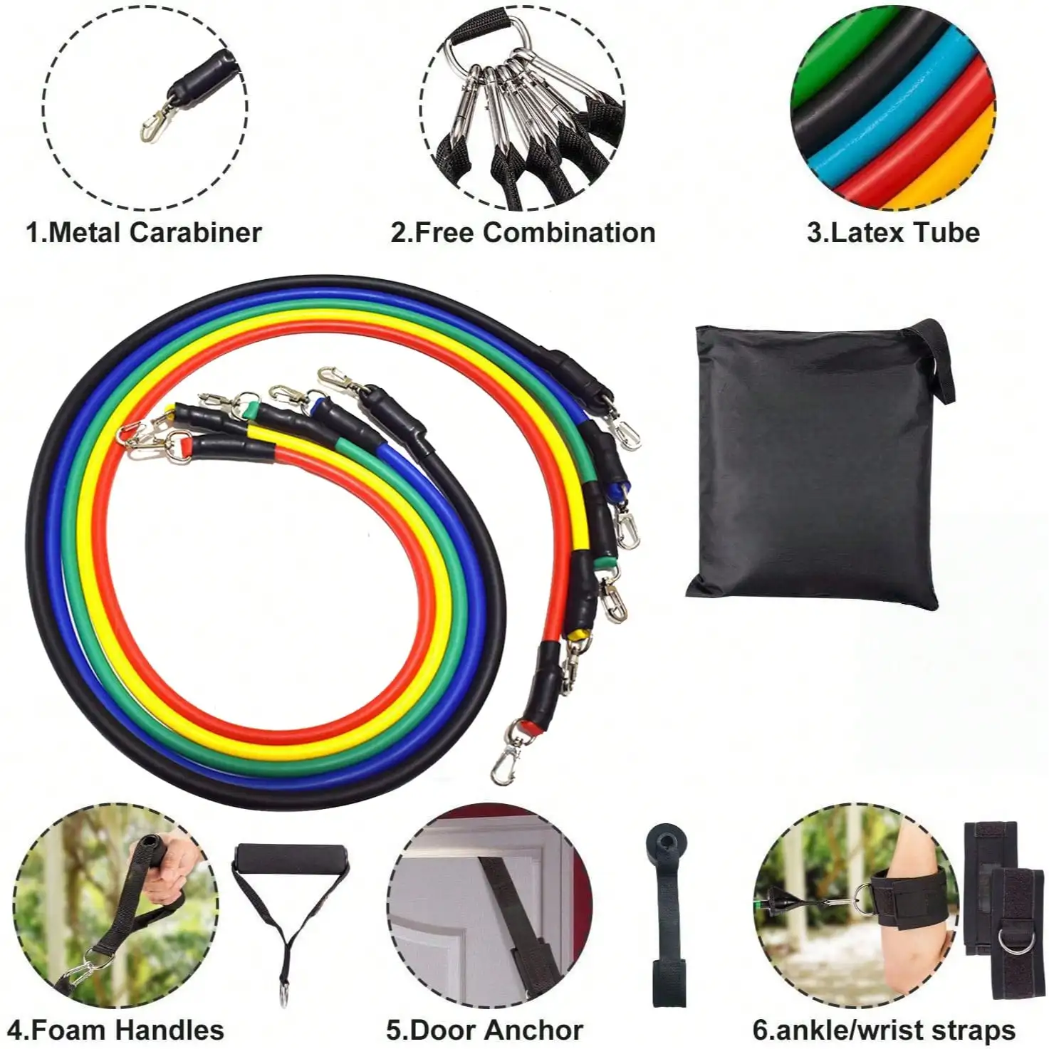 11pcs TPE Resistance Bands Set, Resistance Bands With Door Anchor, Handles, Carry Bag, Legs Ankle Straps, Exercise Bands, Workou